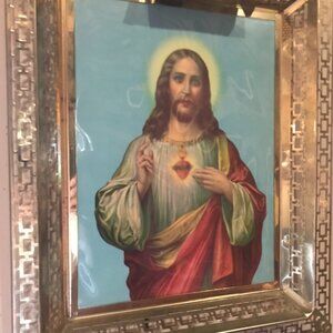 1950s Lit Framed Jesus Depiction -  Wall Hanging or for a Prayer Closet